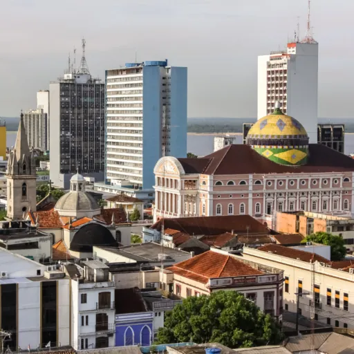 Prédios do centro de uma cidade brasileira vistos de cima